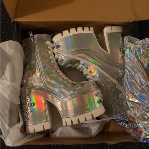 Dolls Kill Holographic Platform Boots